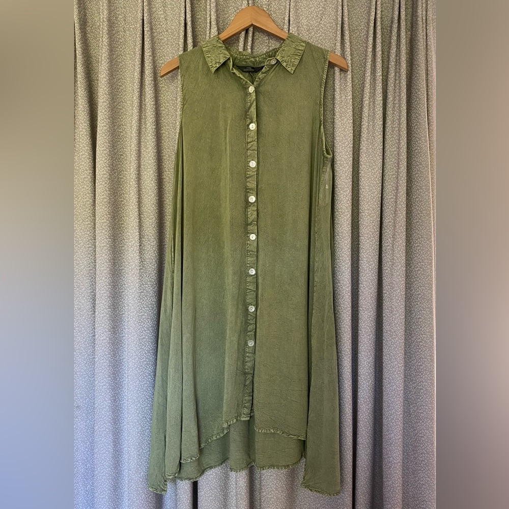 Mlle Gabrielle Button Up Tank Dress in Olive Green Size Large